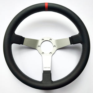 Custom steering wheel with perforated leather by Tactico Racing Atelier